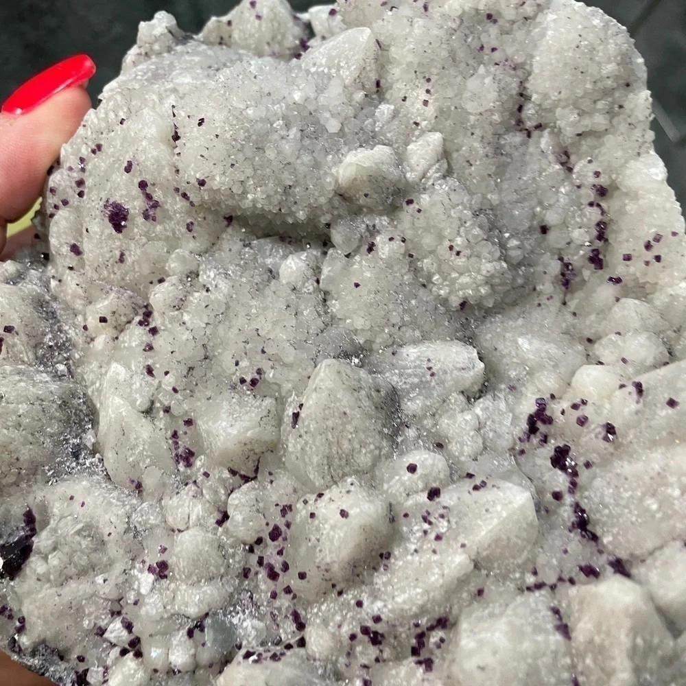 XL CANDLE QUARTZ CLUSTER 6”x5”x3”thick GORGEOUS GREY W- PURPLE “SPARKLES” - Picture 6 of 9
